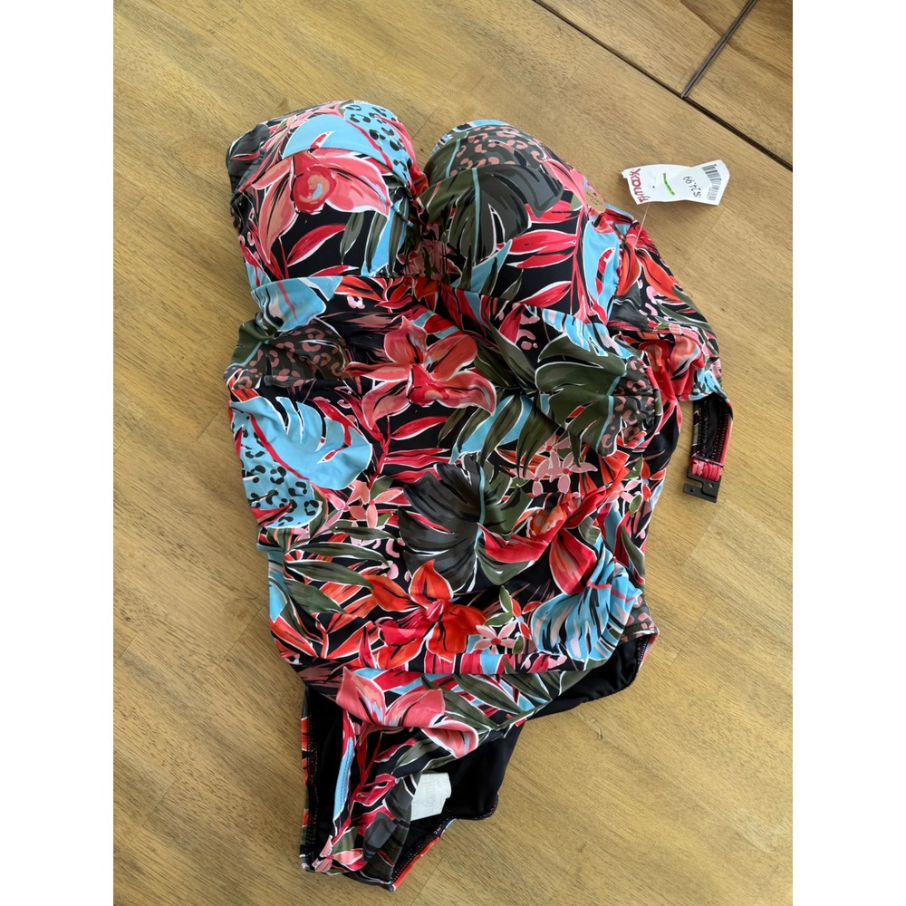 Nip Tuck Swim Tropical Floral One Piece Swimsuit Multifit Cup Ruched Front US 12
